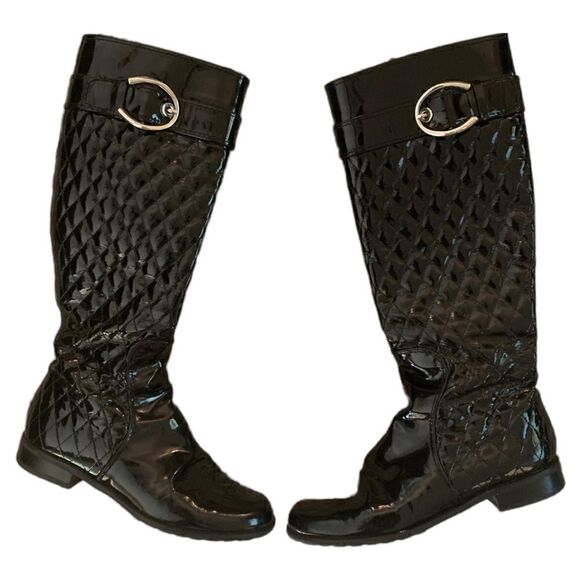 Stuart Weitzman Black Quilted Patent Leather Knee Boots - Picture 10 of 10